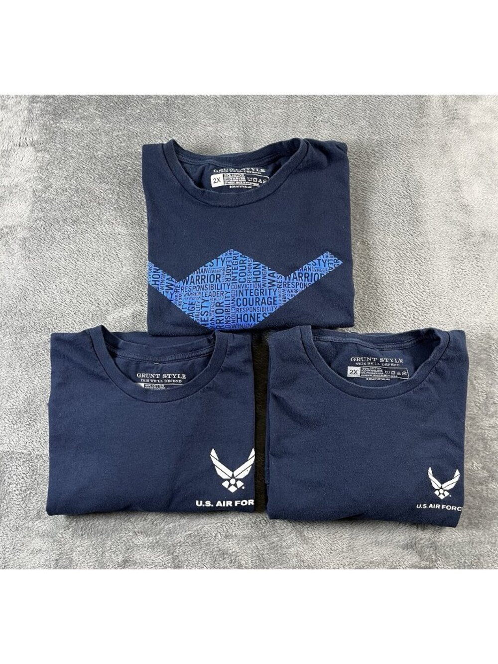 US Air Force T Shirt Mens 2XL SS USA Flag Patriotic Grunt Style Blue (lot of 3)
